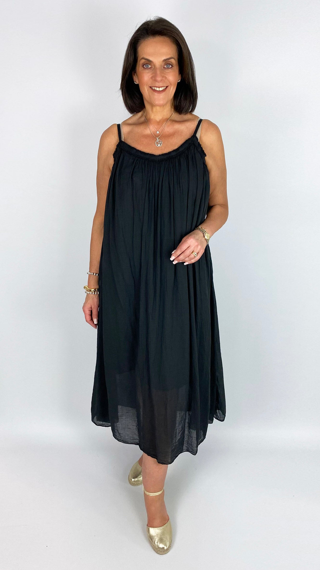 Fringed v-neck strappy cotton dress | 3 Colours