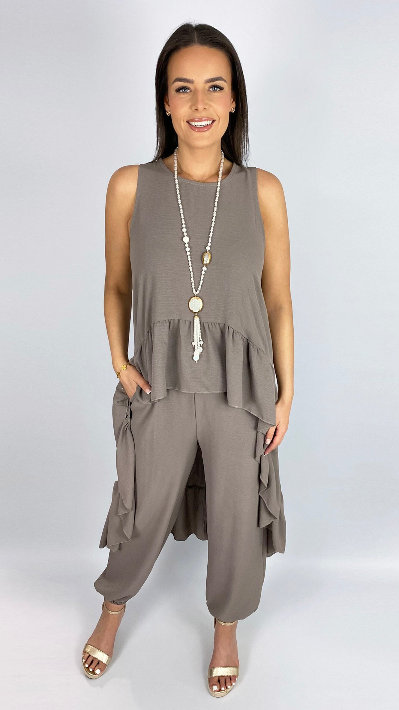 Hi-low frill hem top & harem pant set | 3 Colours