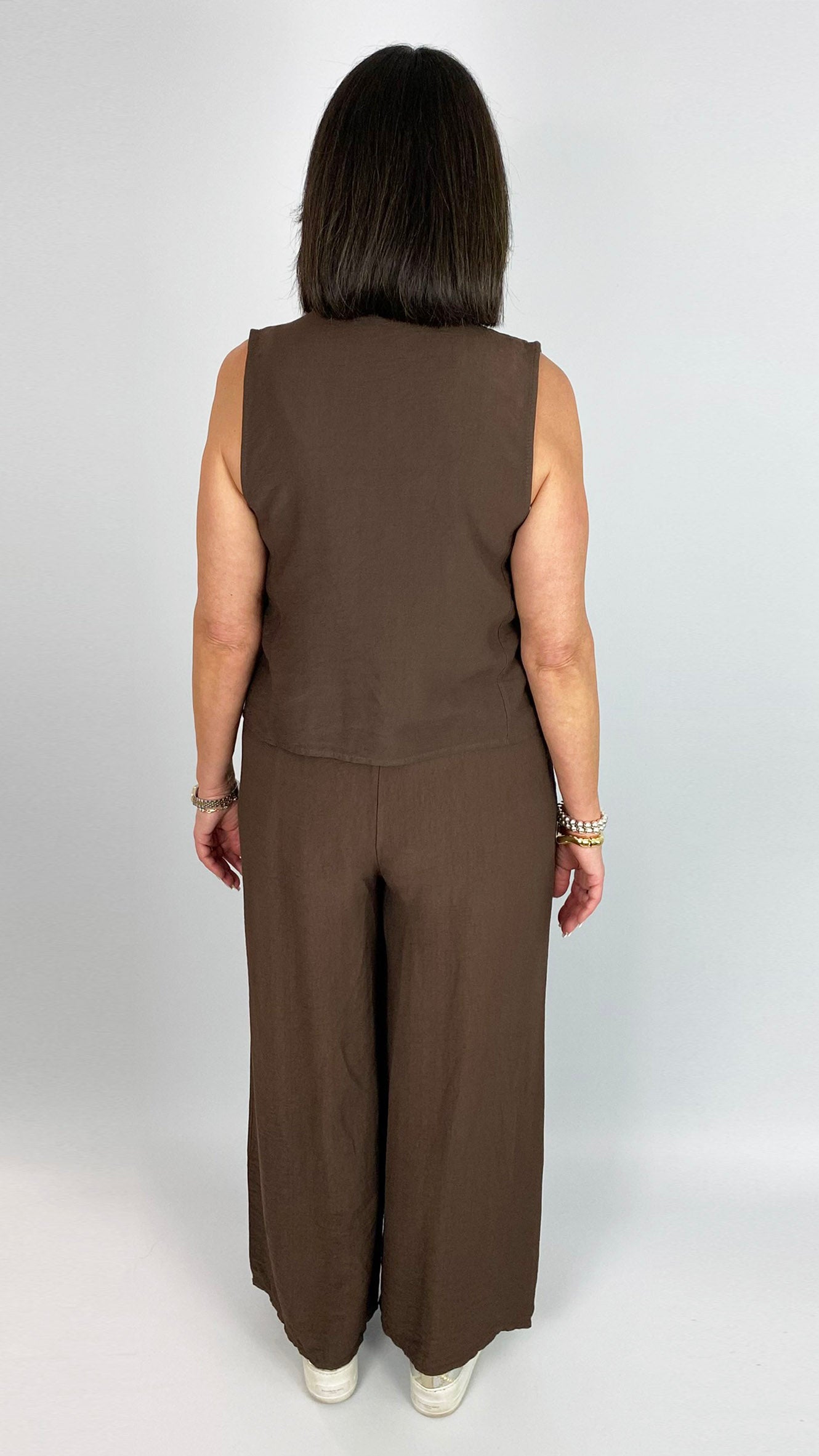 Button-through waistcoat & wide-leg trouser set | Chocolate