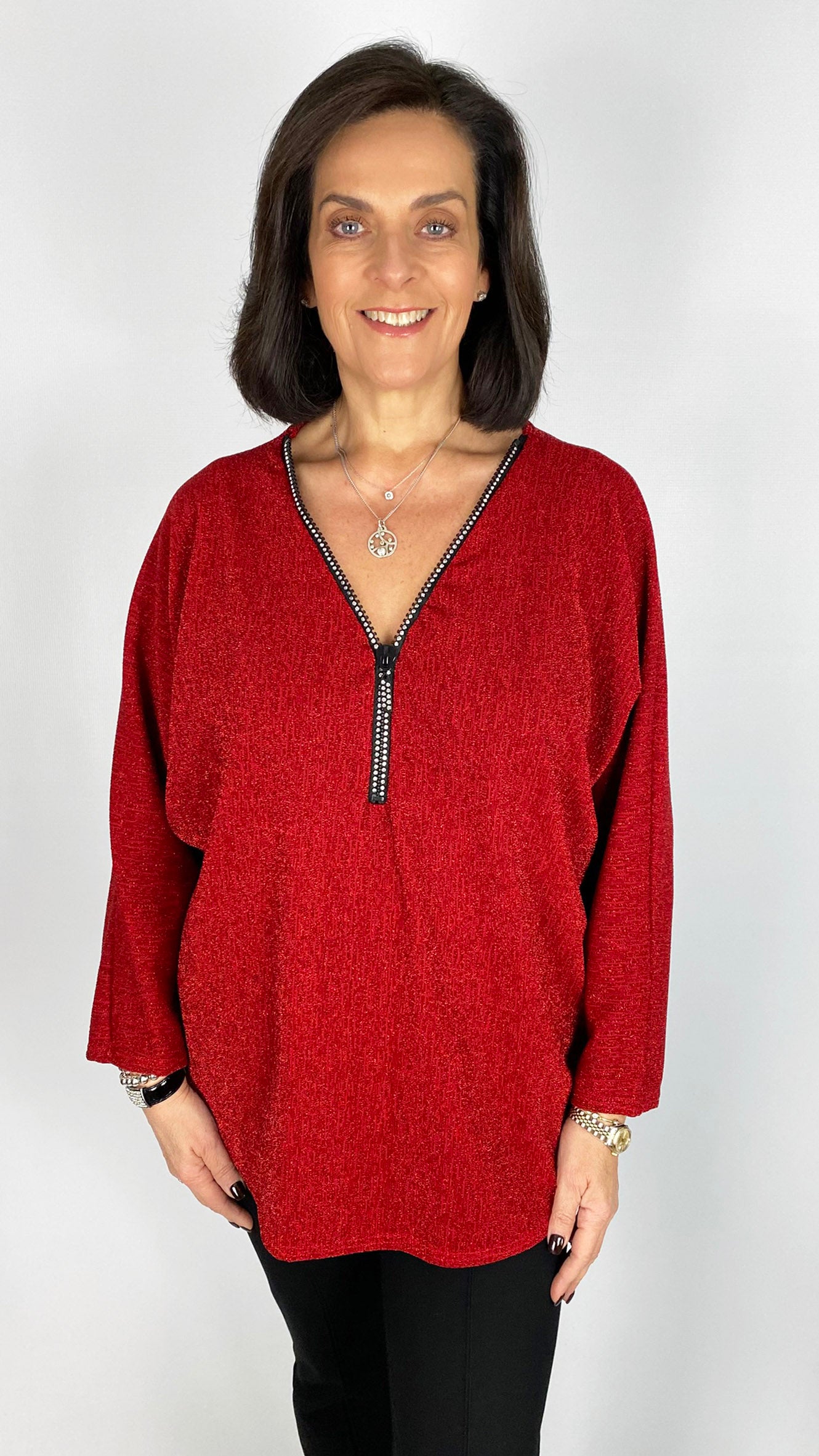 Lurex zip v-neck top | 4 Colours | Black back in! Limited!