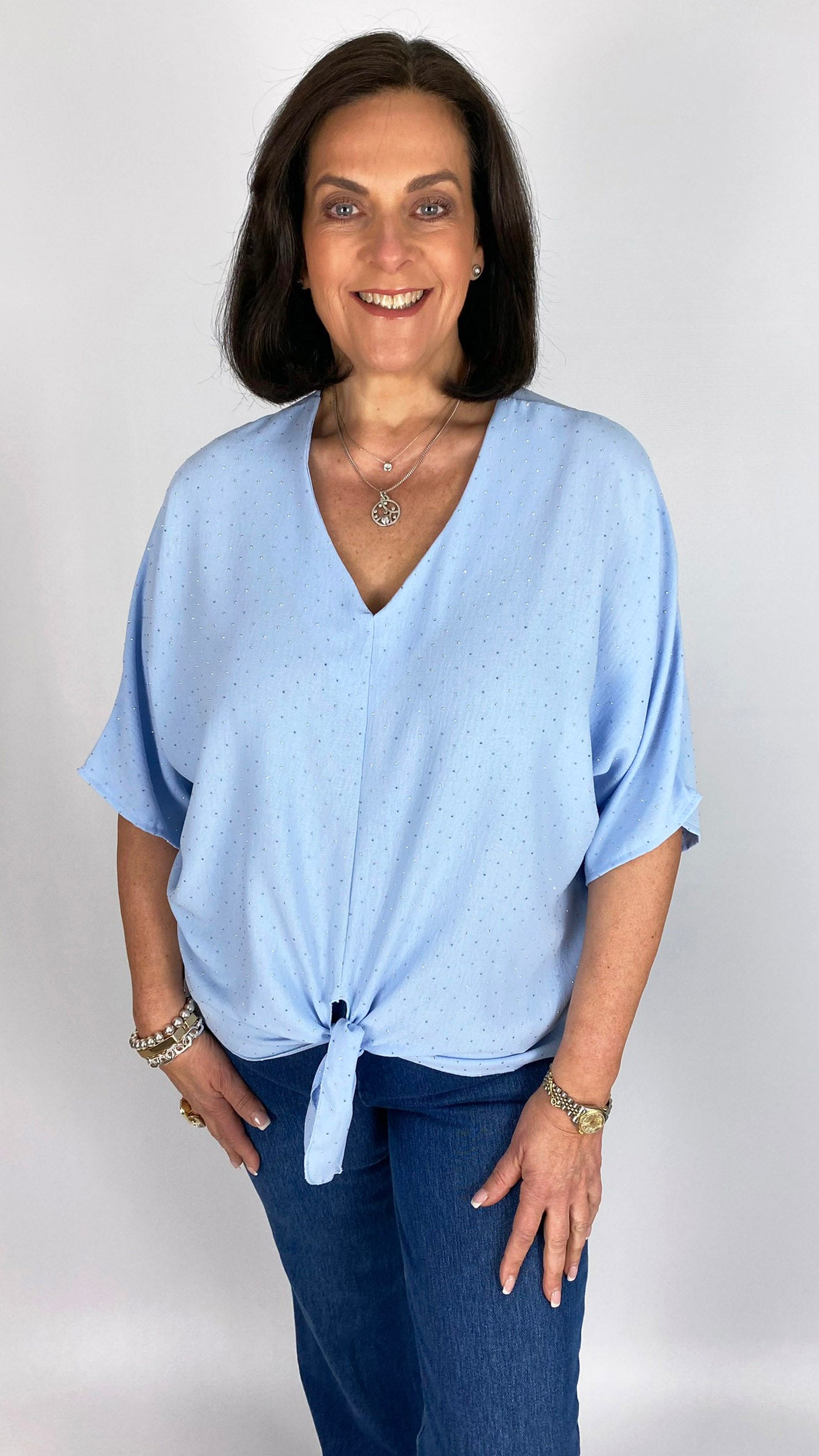 Front tie V-neck diamante top | 6 Colours | last 1s