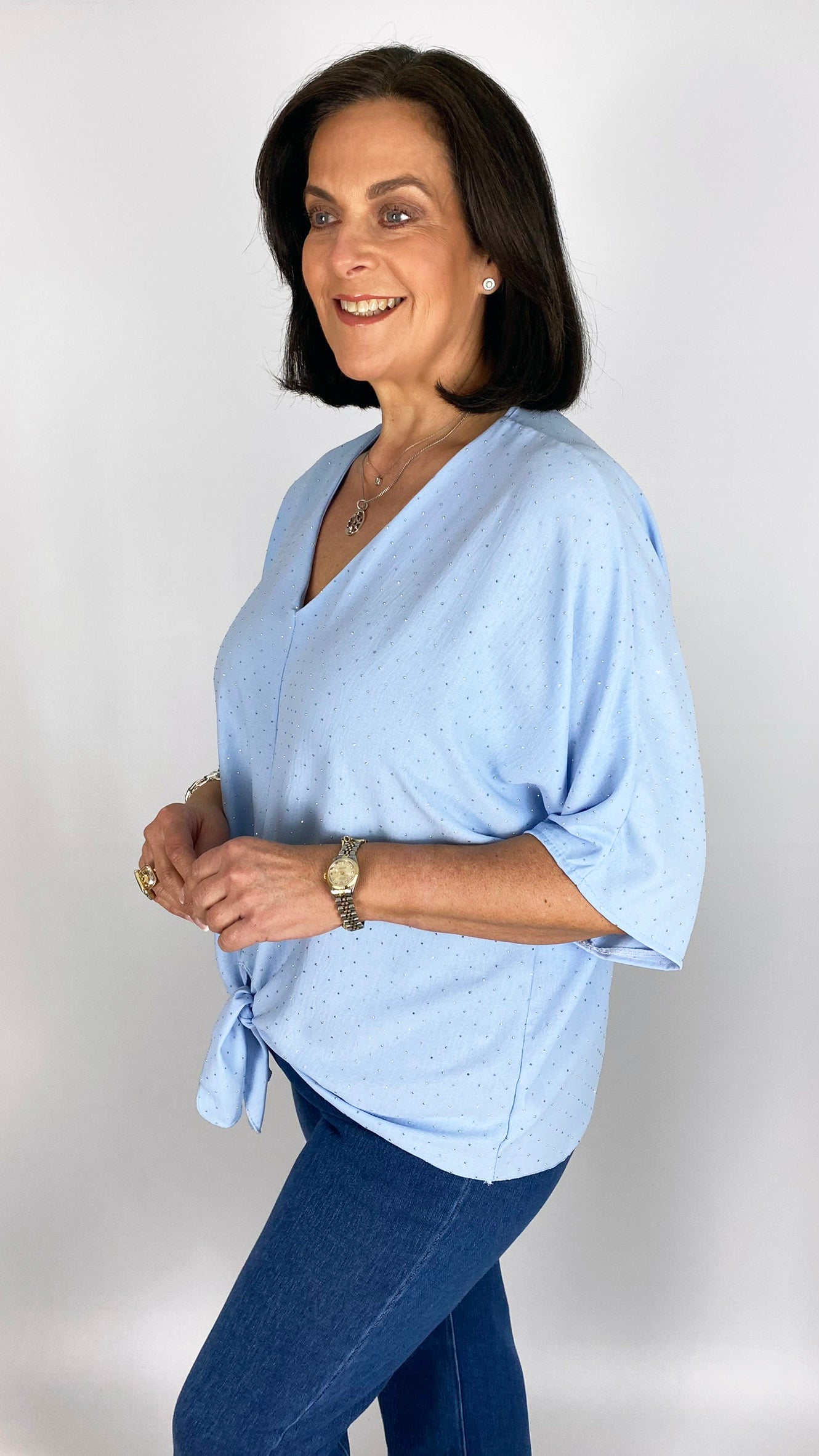 Front tie V-neck diamante top | 6 Colours | last 1s