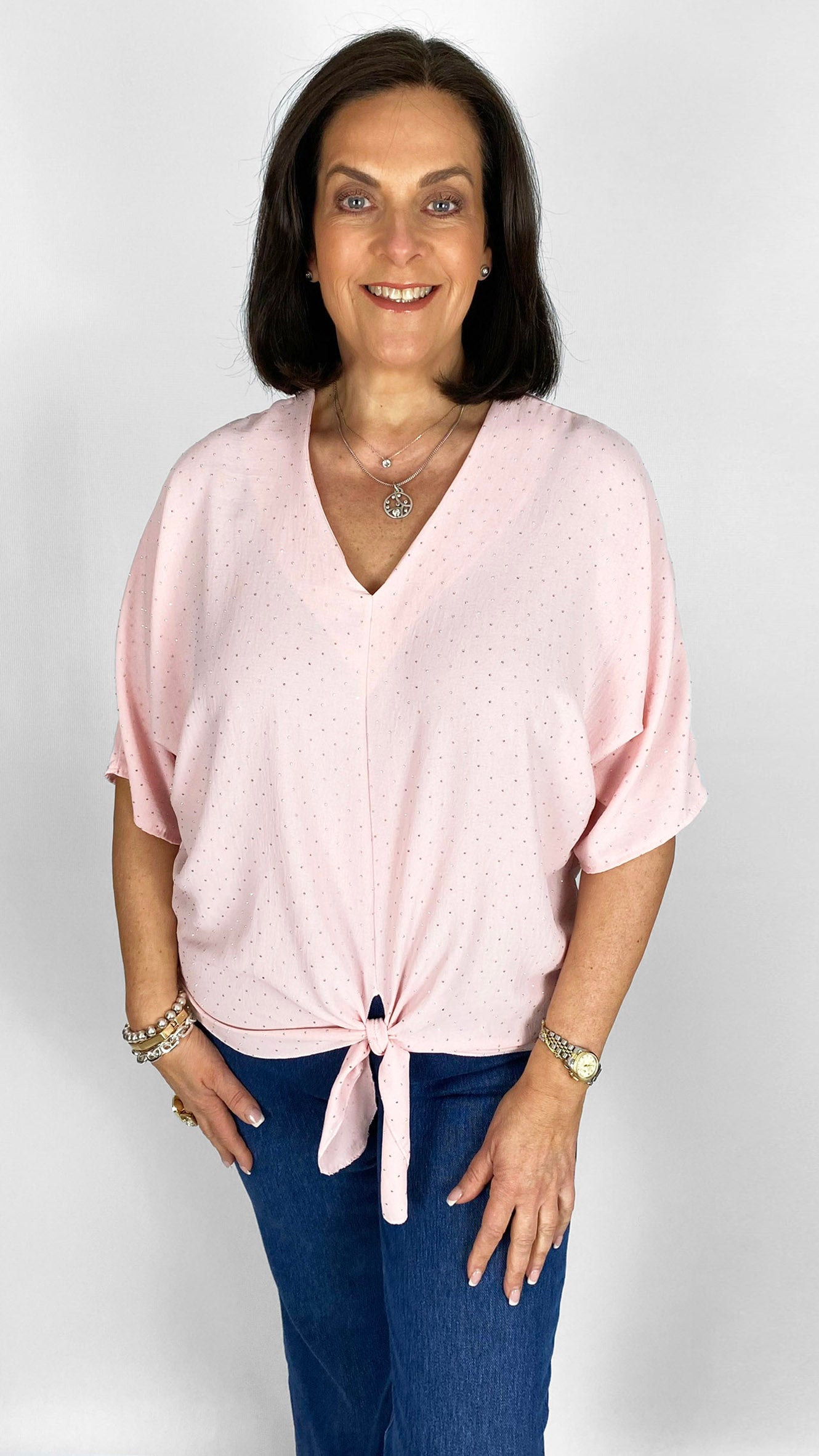 Front tie V-neck diamante top | 6 Colours | last 1s