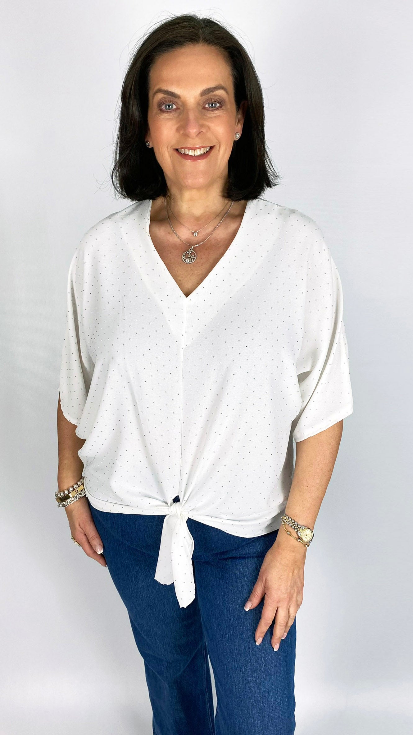 Front tie V-neck diamante top | 6 Colours | last 1s