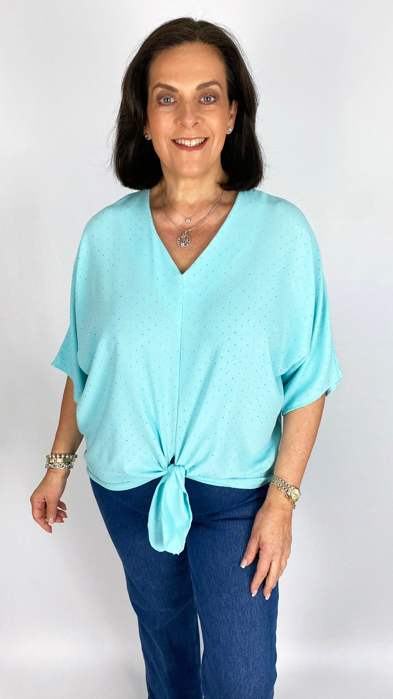 Front tie V-neck diamante top | 6 Colours | last 1s