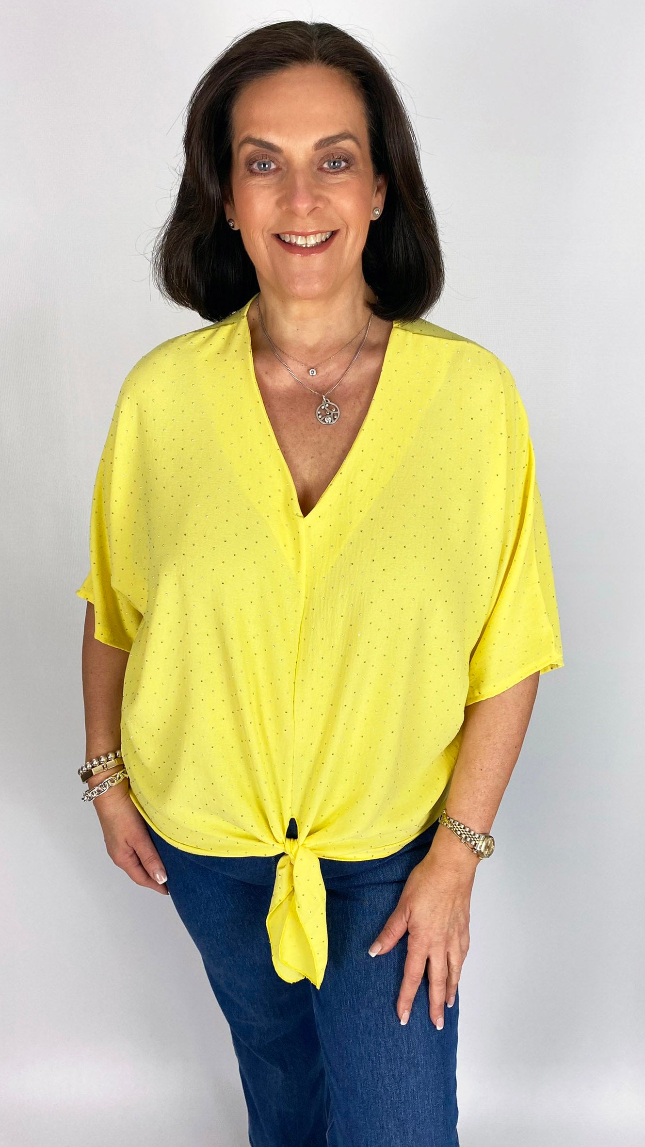Front tie V-neck diamante top | 6 Colours | last 1s