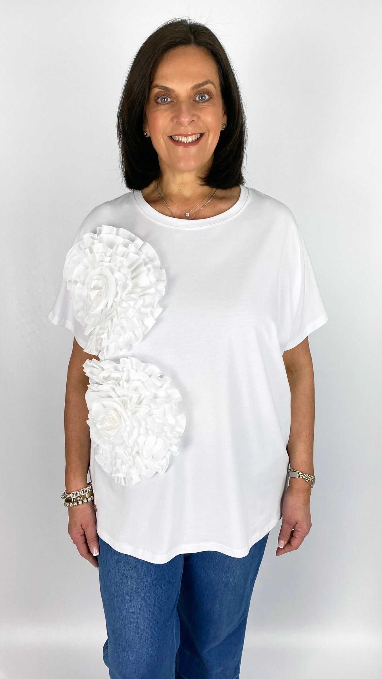 Appliqué Flowers Short-sleeve Jersey Top | 2 Colours | by Malissa J