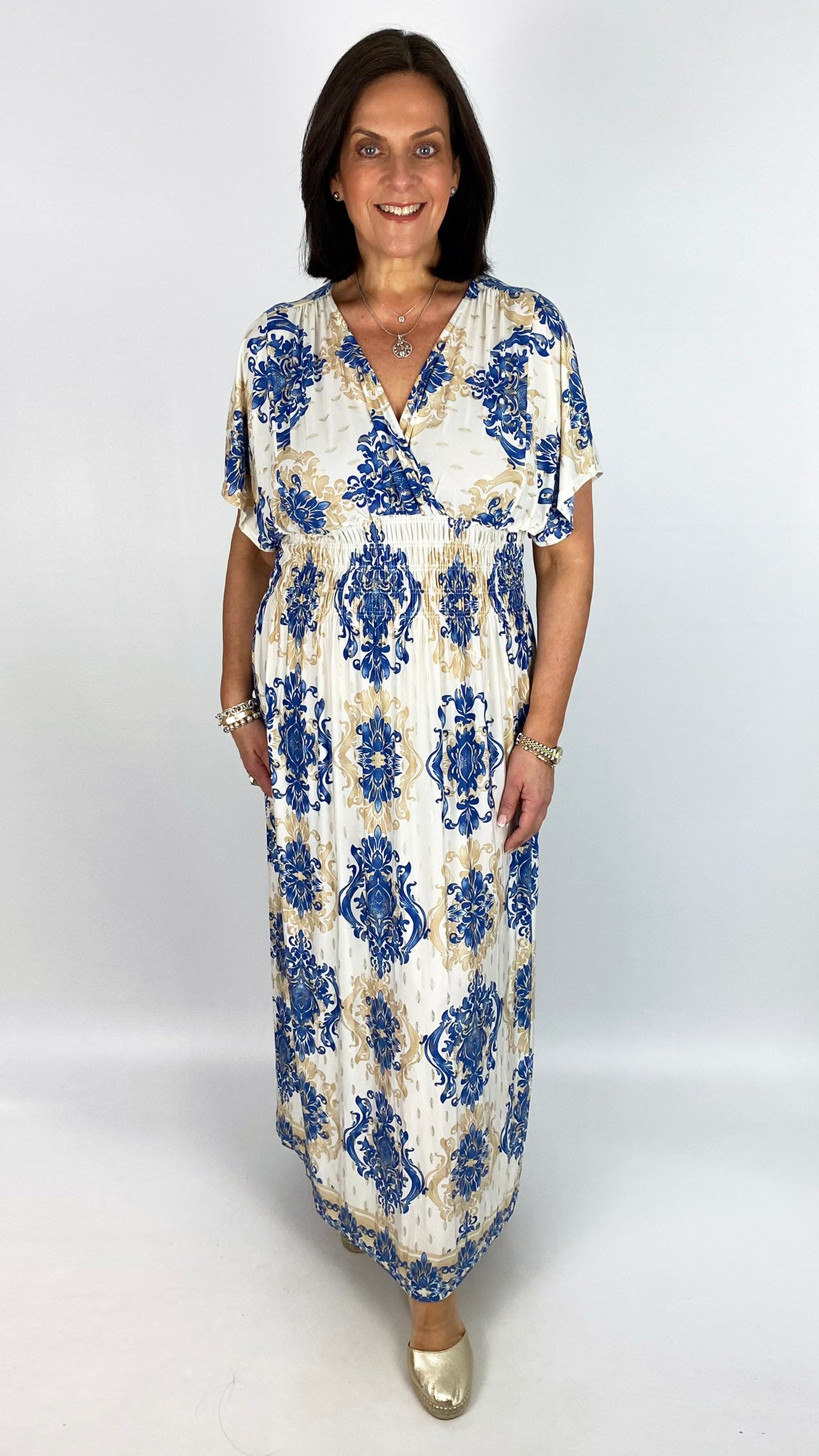 Crease-free crossover maxi dress | 3 classic Baroque Prints
