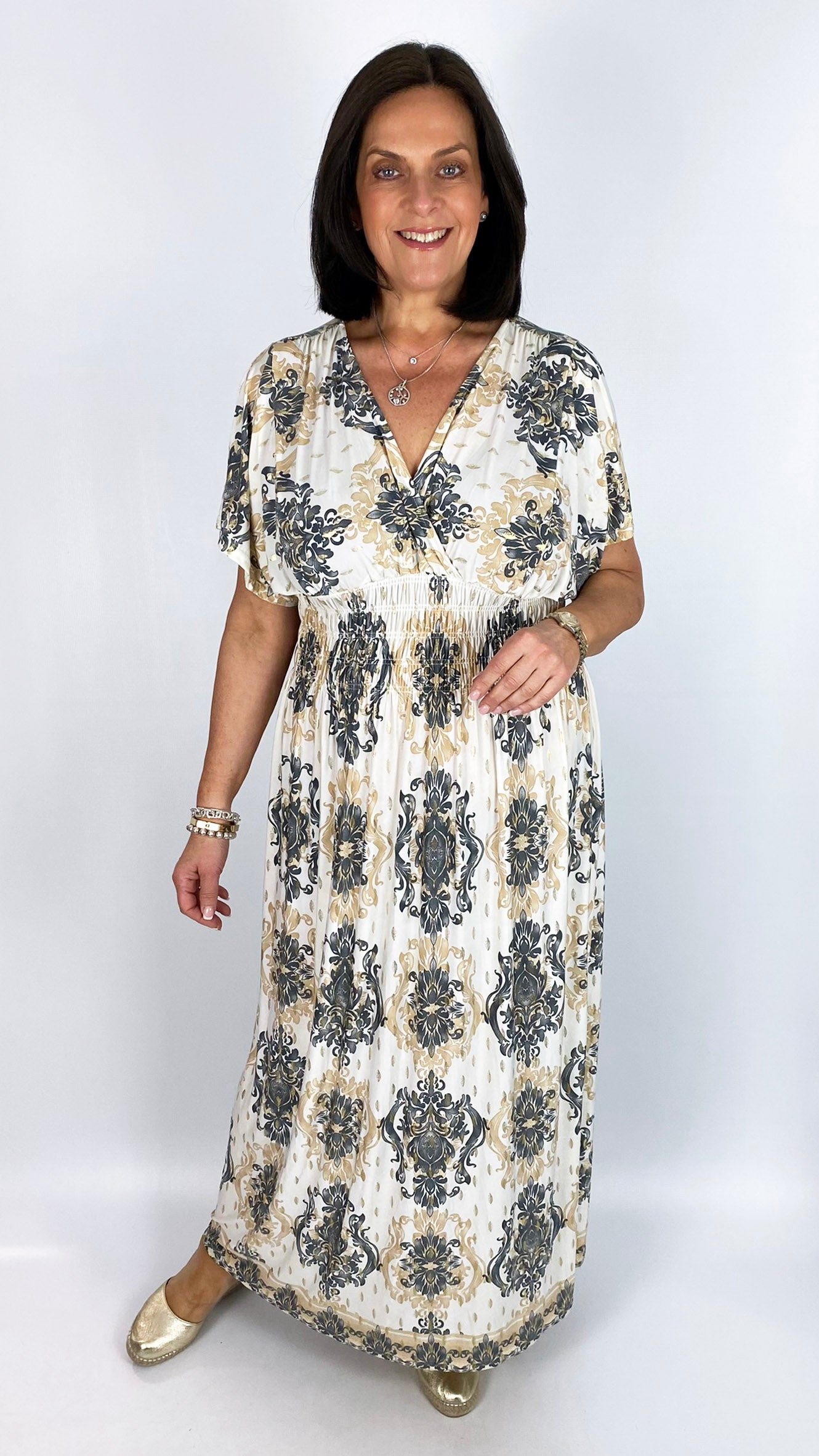 Crease-free crossover maxi dress | 3 classic Baroque Prints