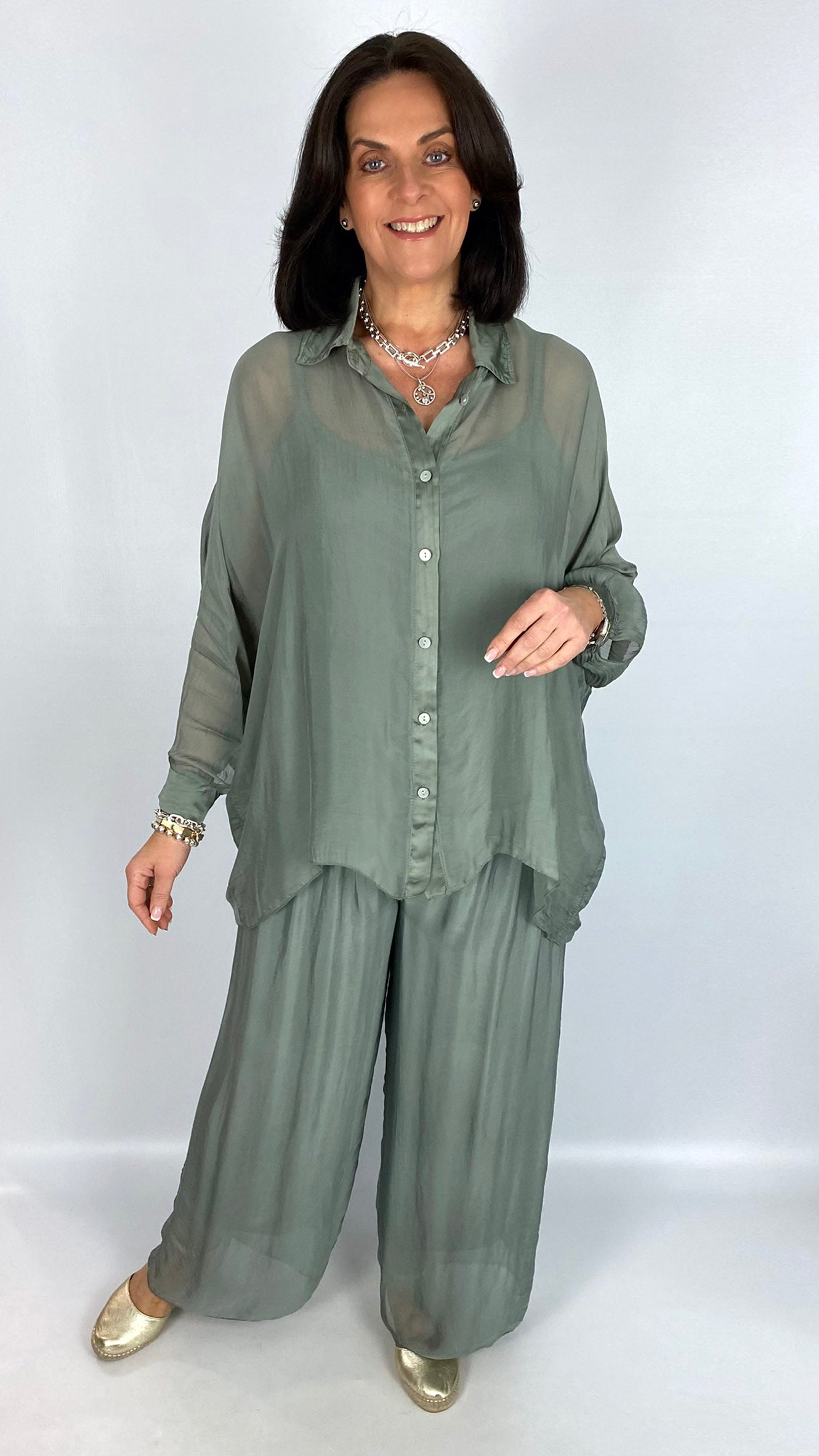 Silk wide-leg pull-on pants | 4 Colours