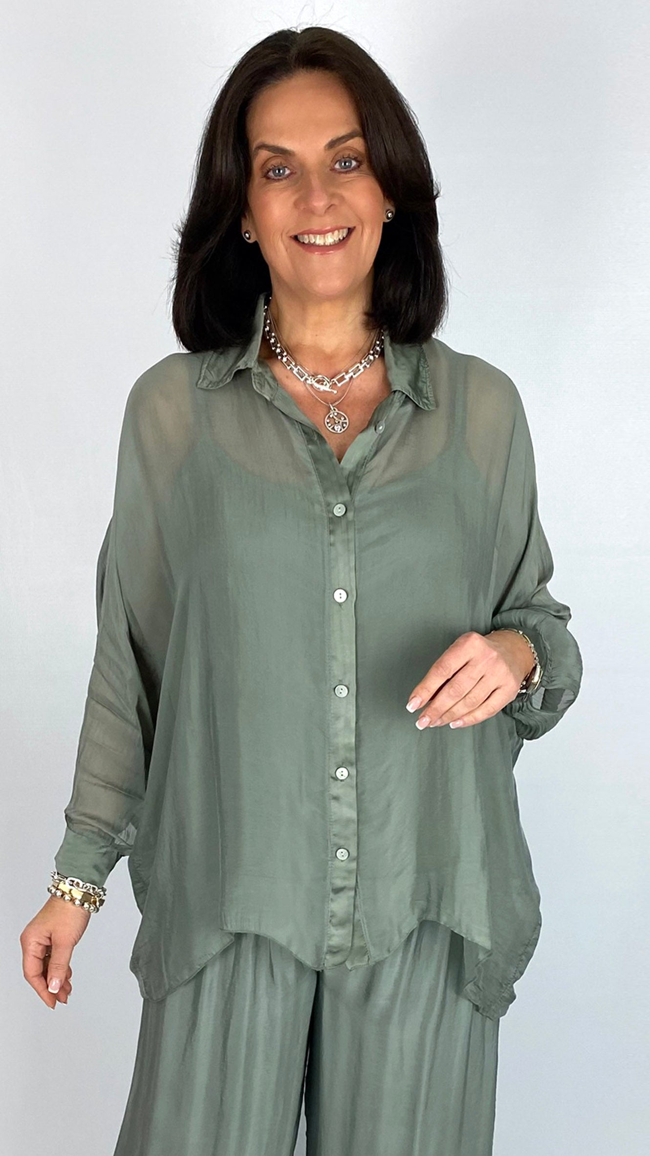 Silk button-front shirt & cami set | 3 Colours