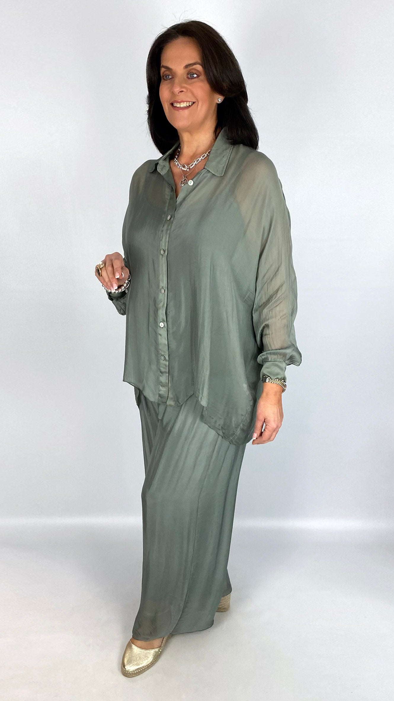Silk button-front shirt & cami set | 3 Colours