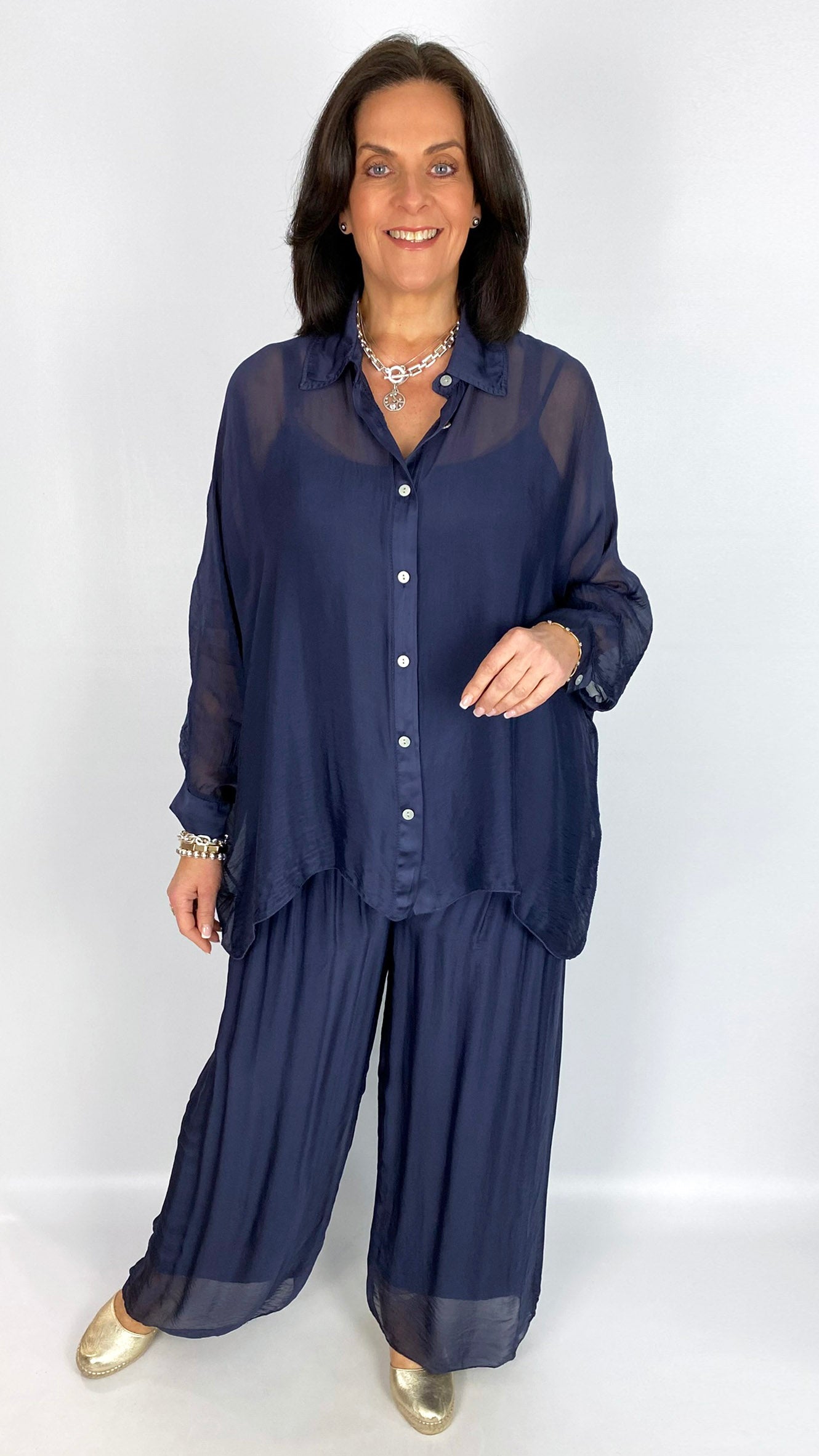 Silk wide-leg pull-on pants | 4 Colours