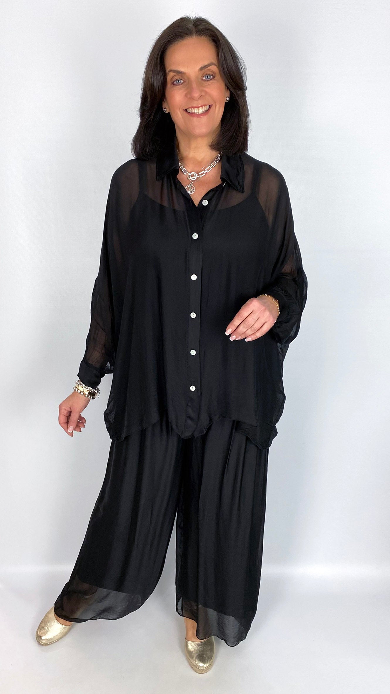 Silk wide-leg pull-on pants | 4 Colours