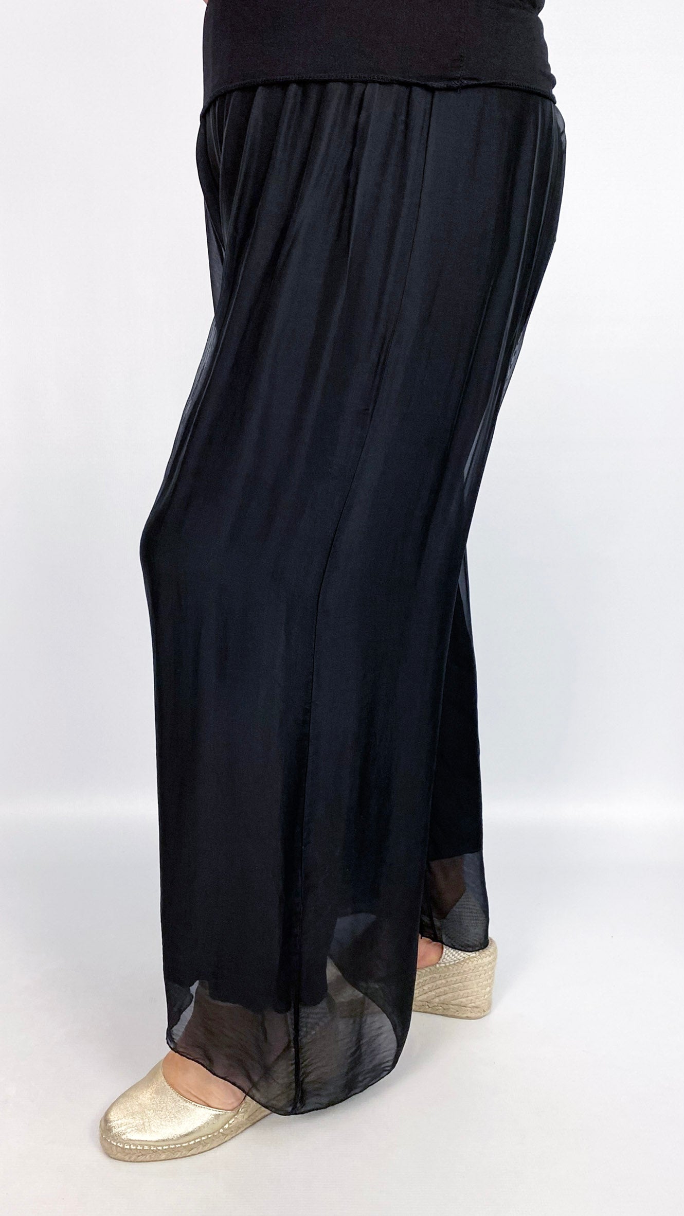 Silk wide-leg pull-on pants | 4 Colours