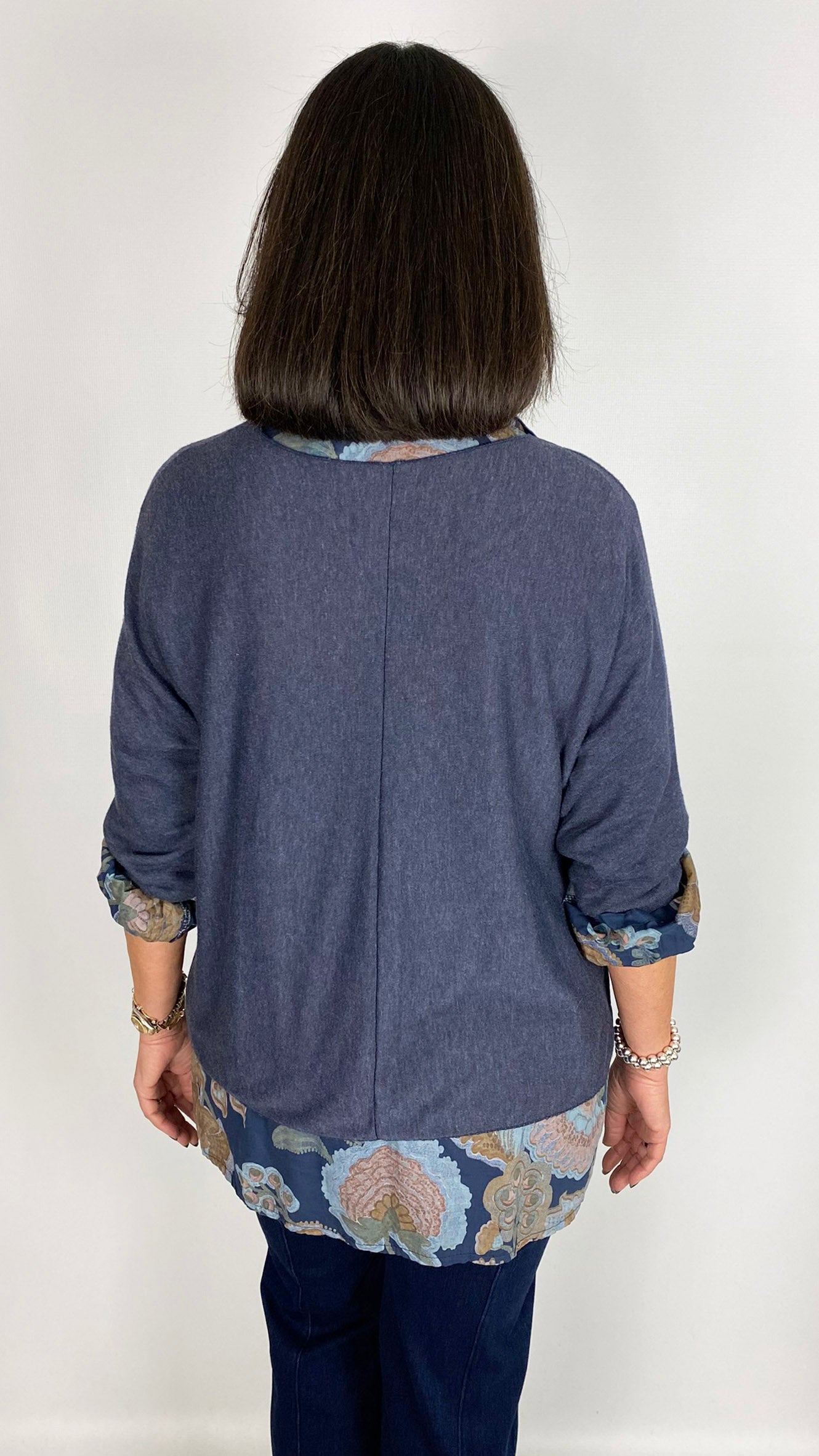 Double layered print blouse & light knit top w/ scarf | 3 Colours