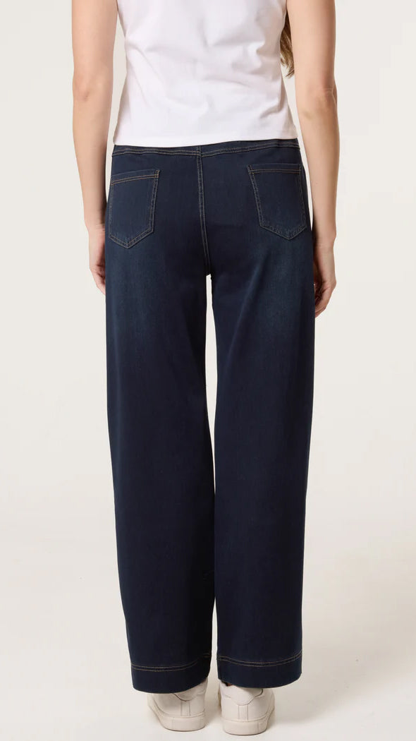 Lightweight drawstring waist pull-on pants | Dark Indigo | last 1