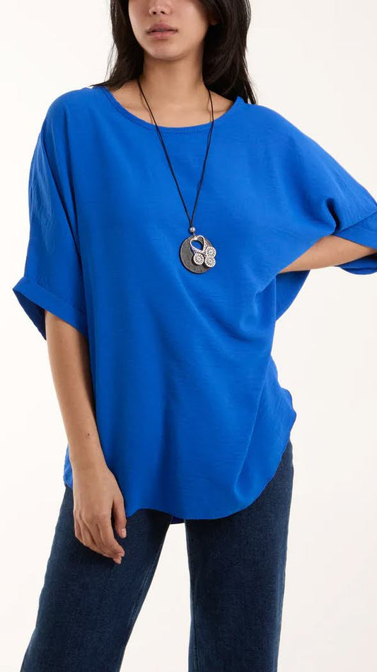 Short sleeve round neck top w/ necklace (7 Colours)