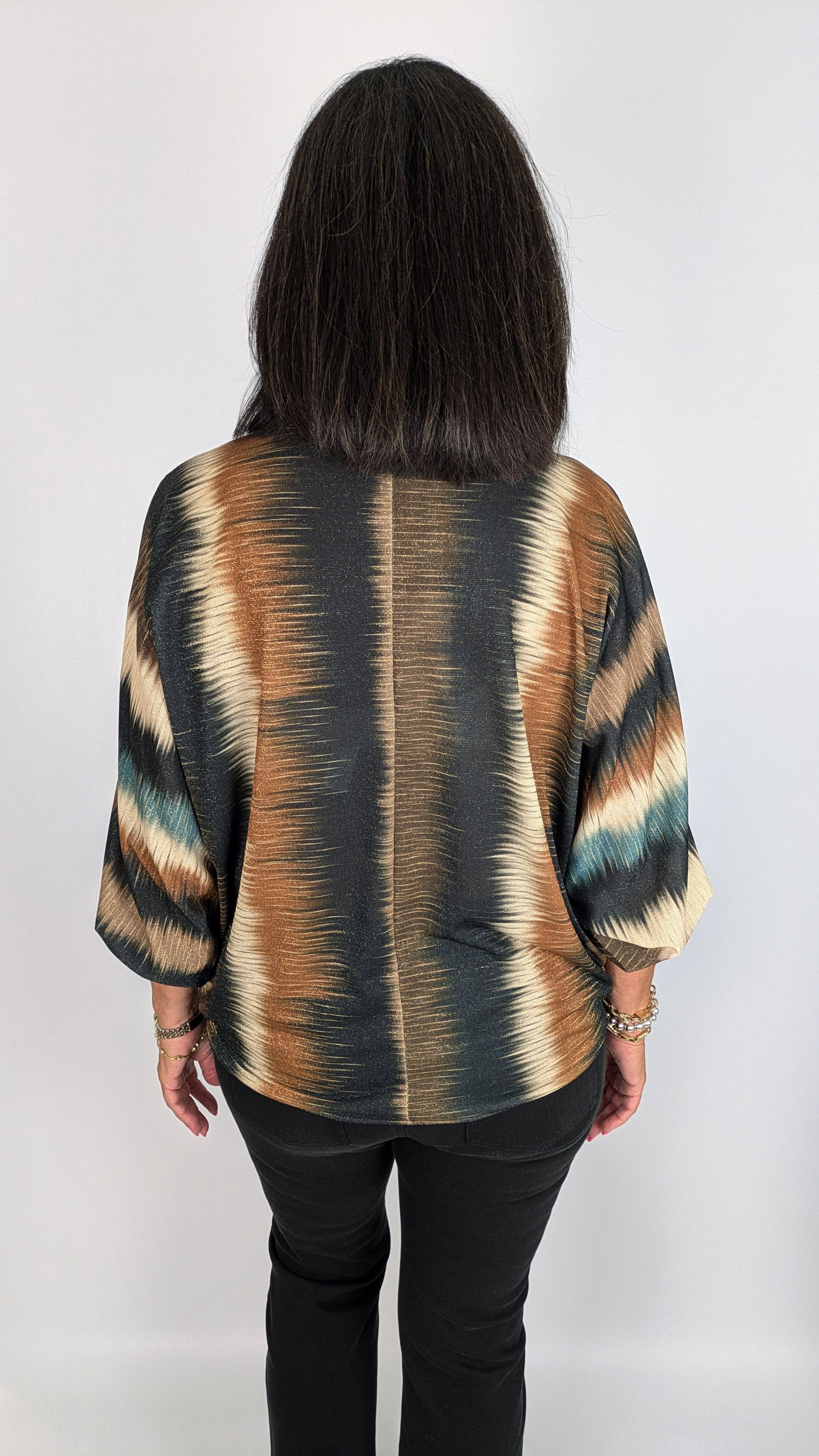 Transition stripe gathered hem LS top | 2 Colours