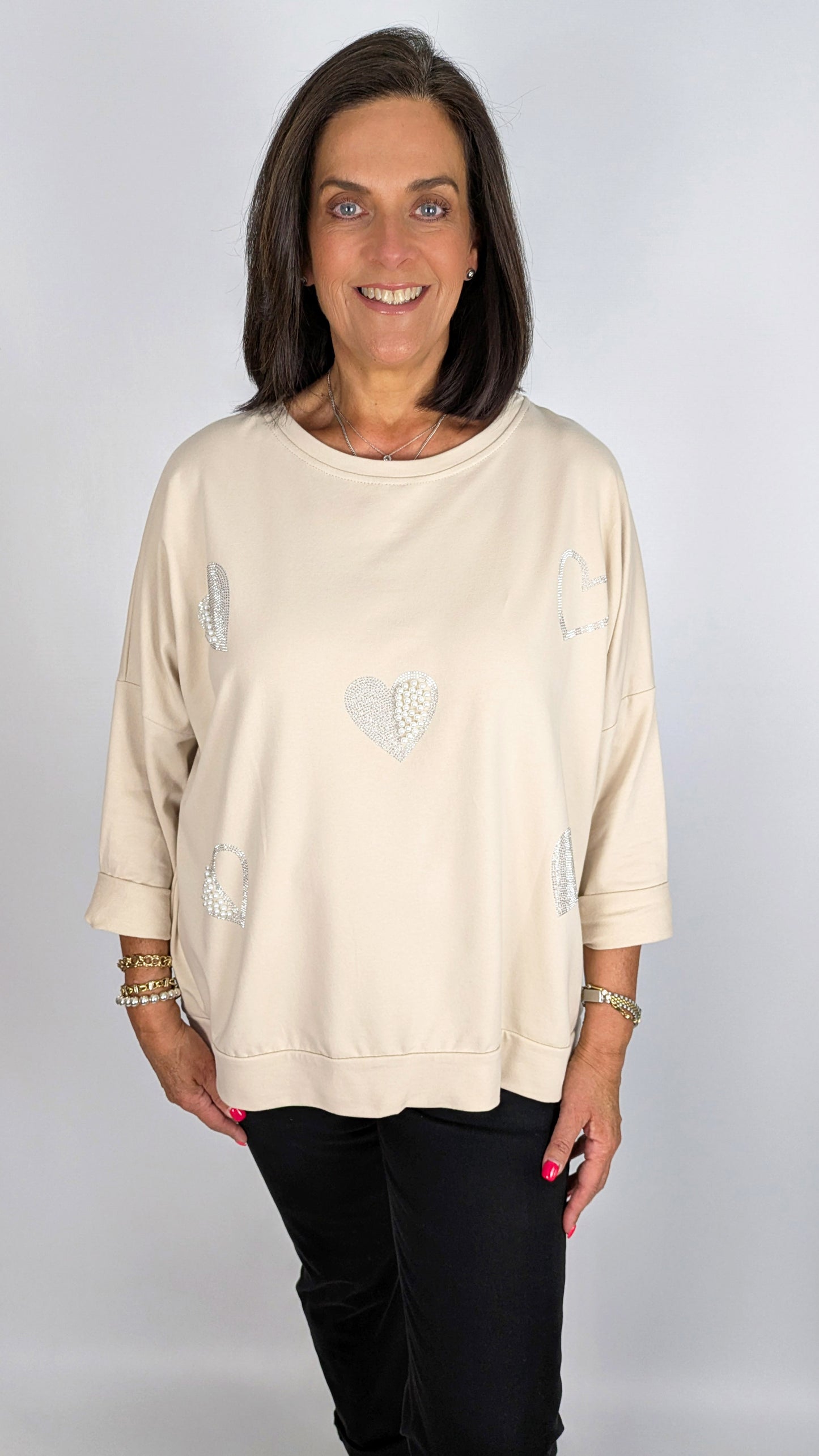 Pearl & diamante hearts LW sweatshirt | 4 Colours