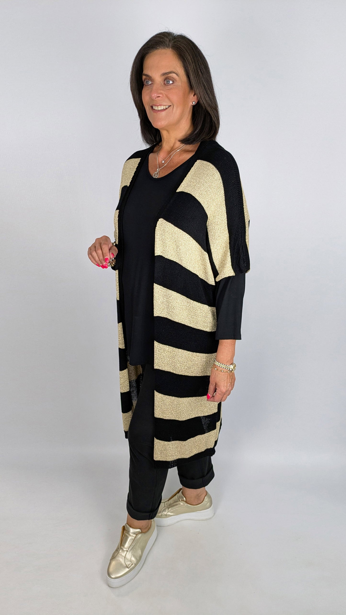 Gold stripe longline cardigan | 3 Colours