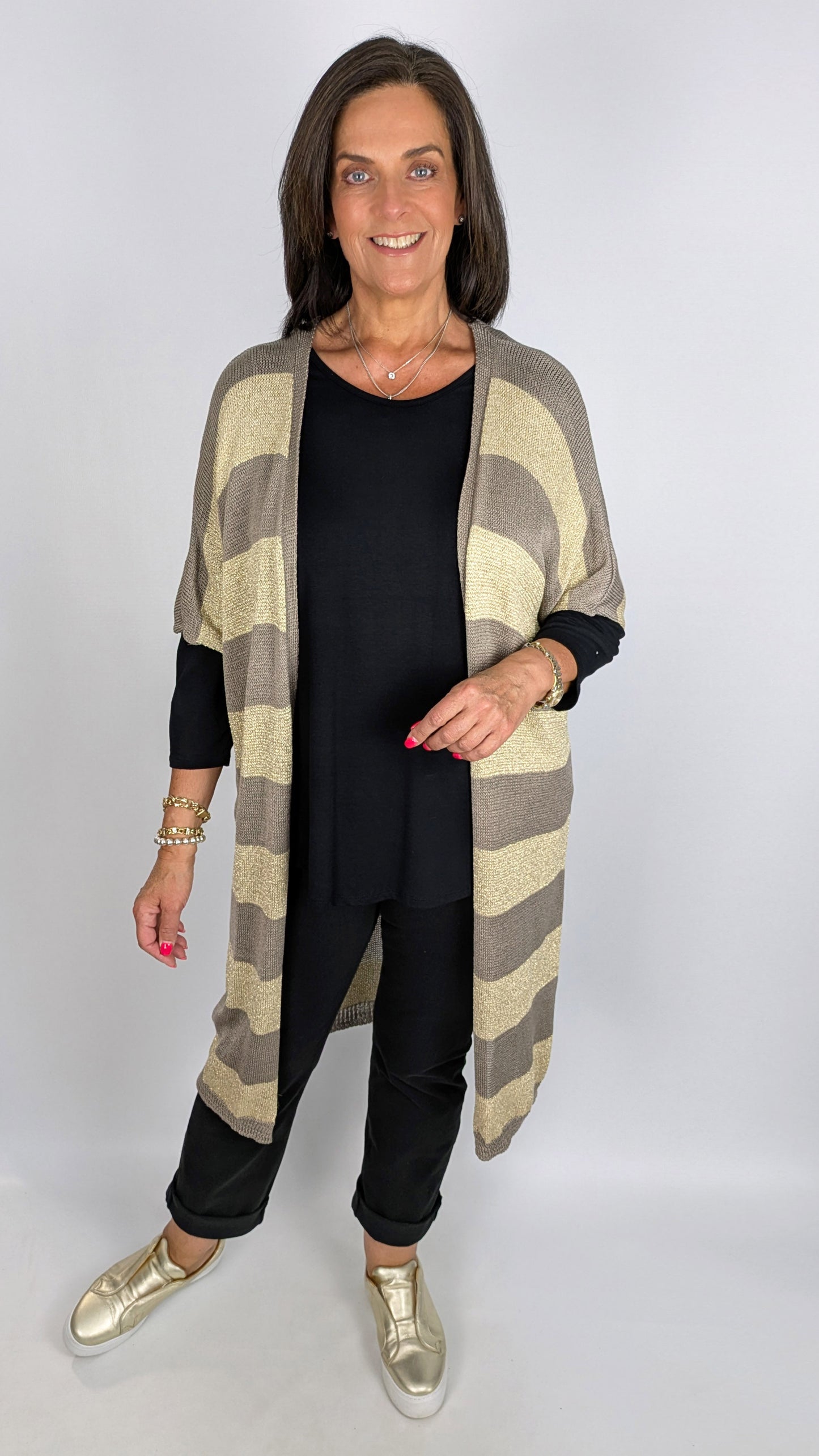 Gold stripe longline cardigan | 3 Colours