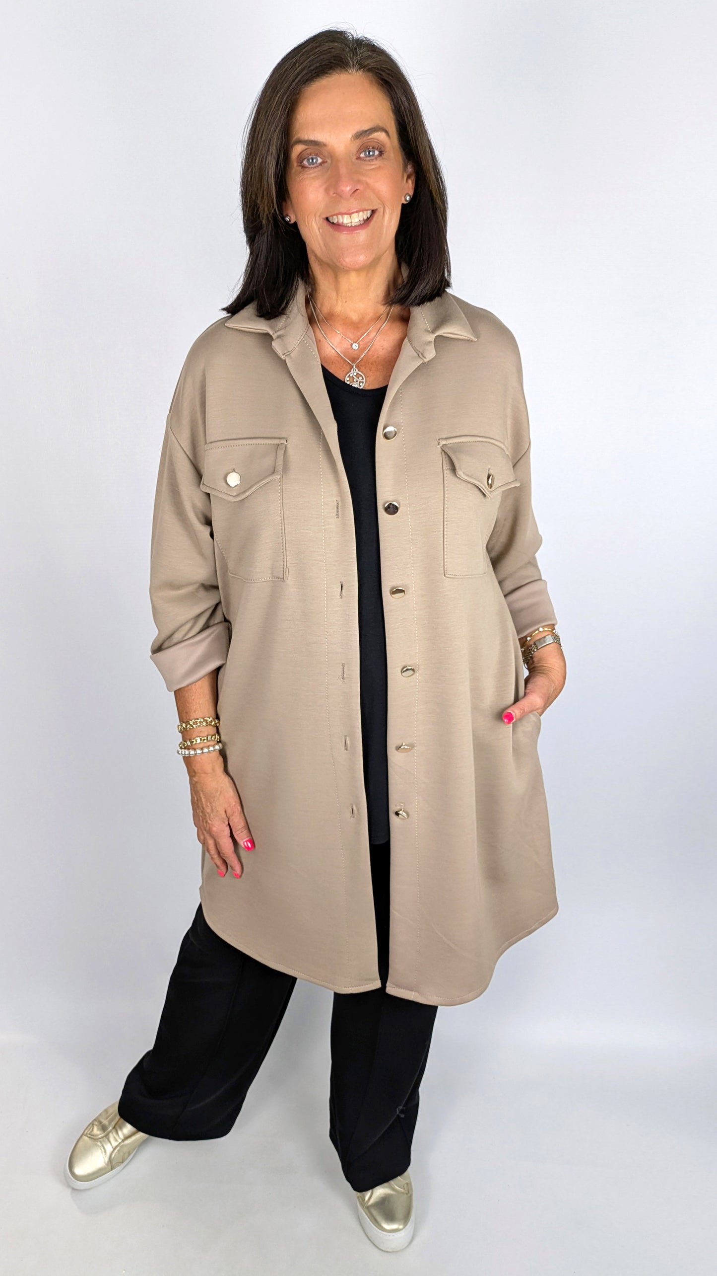 Silky soft button-through longline light jacket | 3 new! Colours