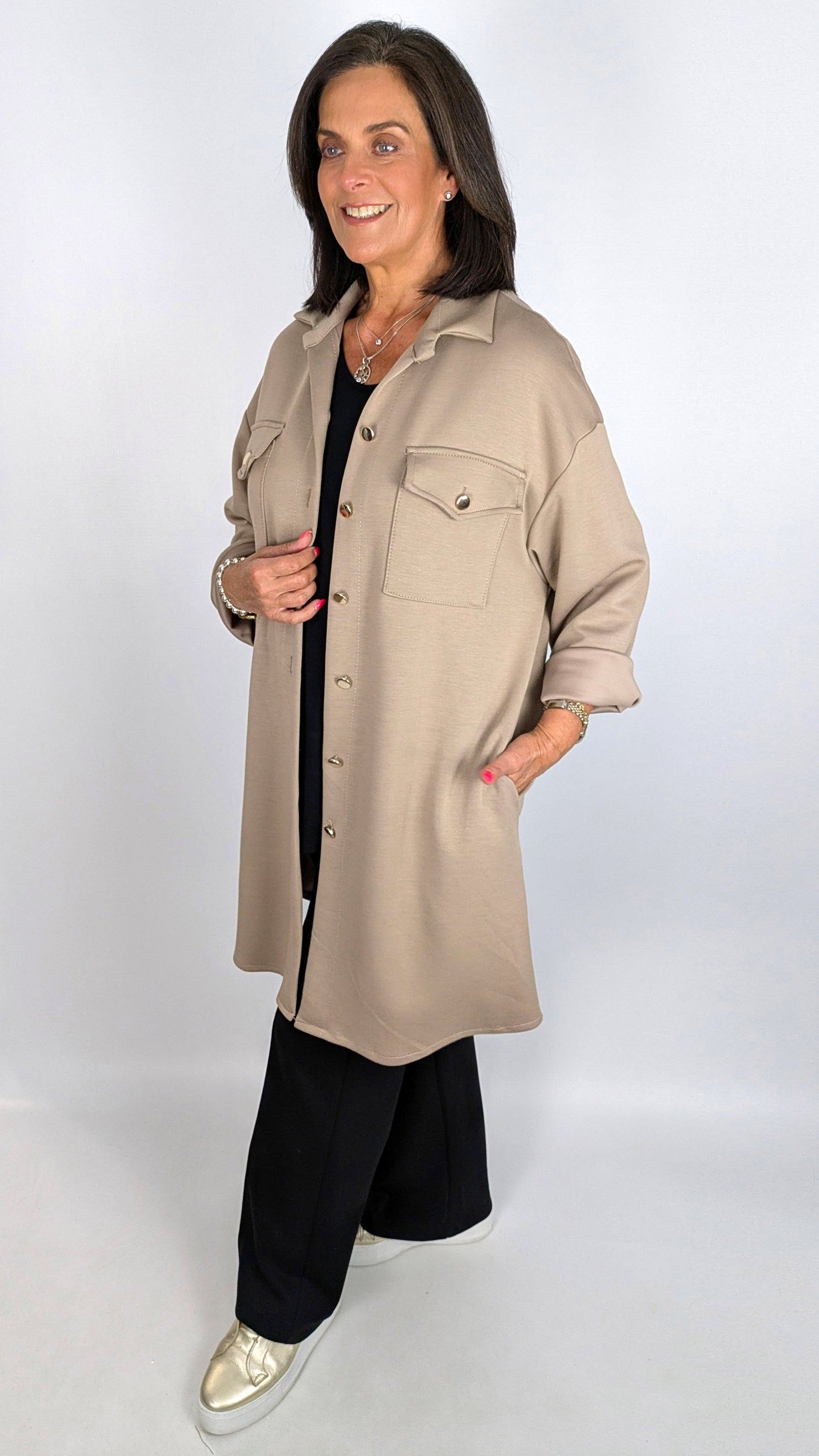 Silky soft button-through longline light jacket | 3 new! Colours