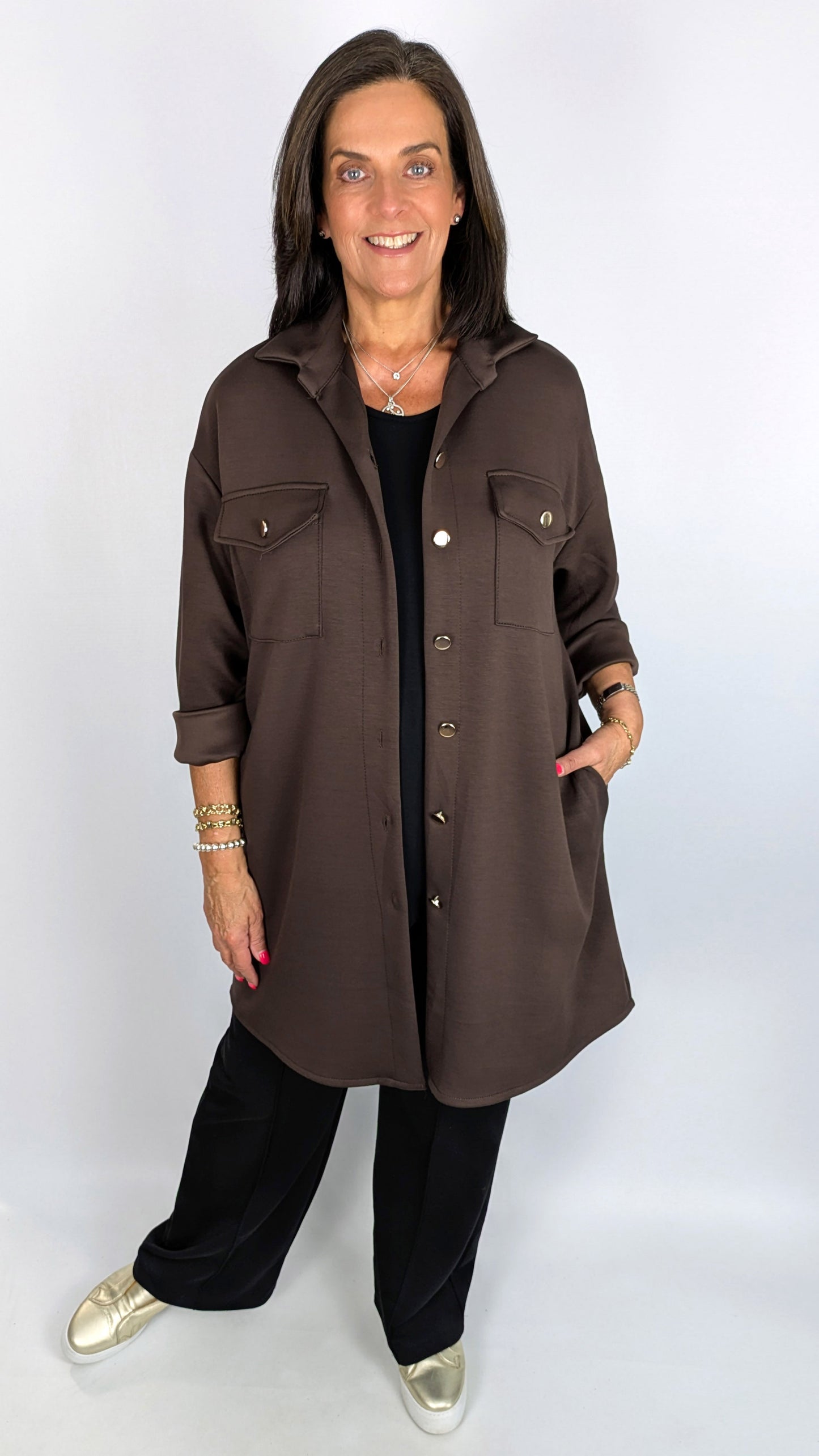 Silky soft button-through longline light jacket | 3 new! Colours