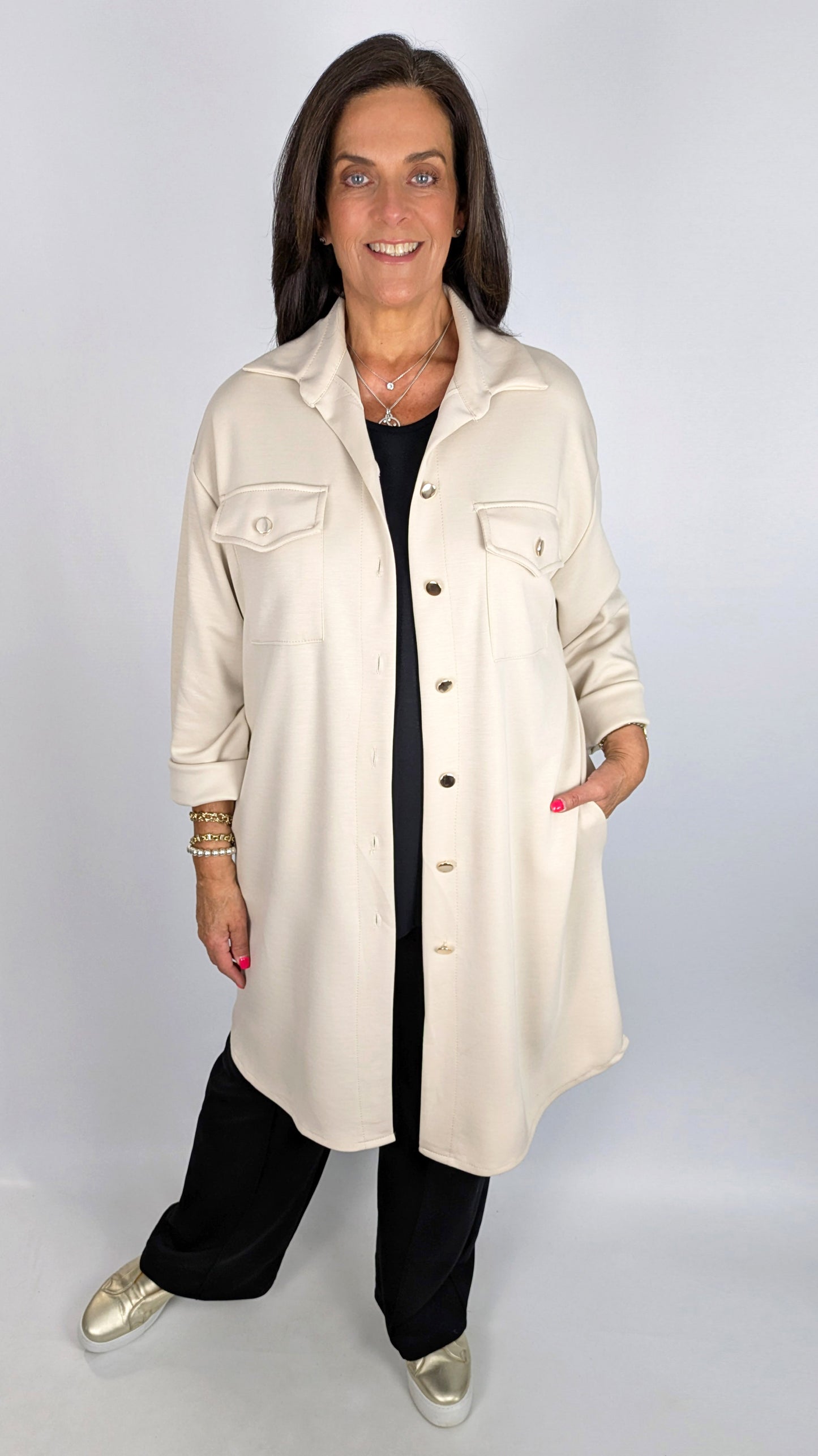 Silky soft button-through longline light jacket | 3 new! Colours