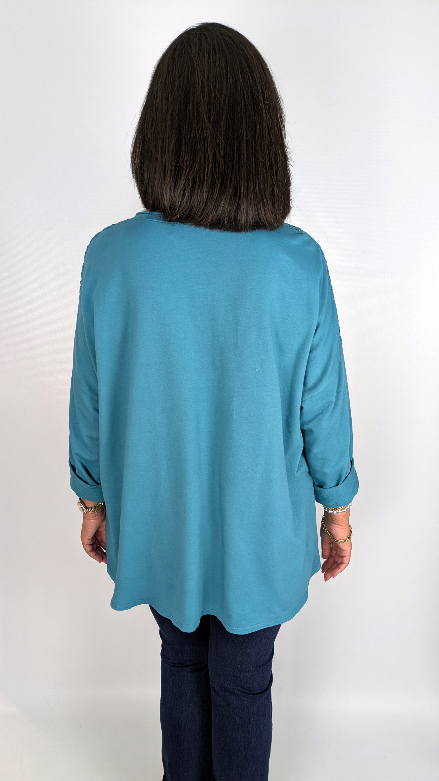 Oversized crochet & flower detail LS cotton top | 6 Colours