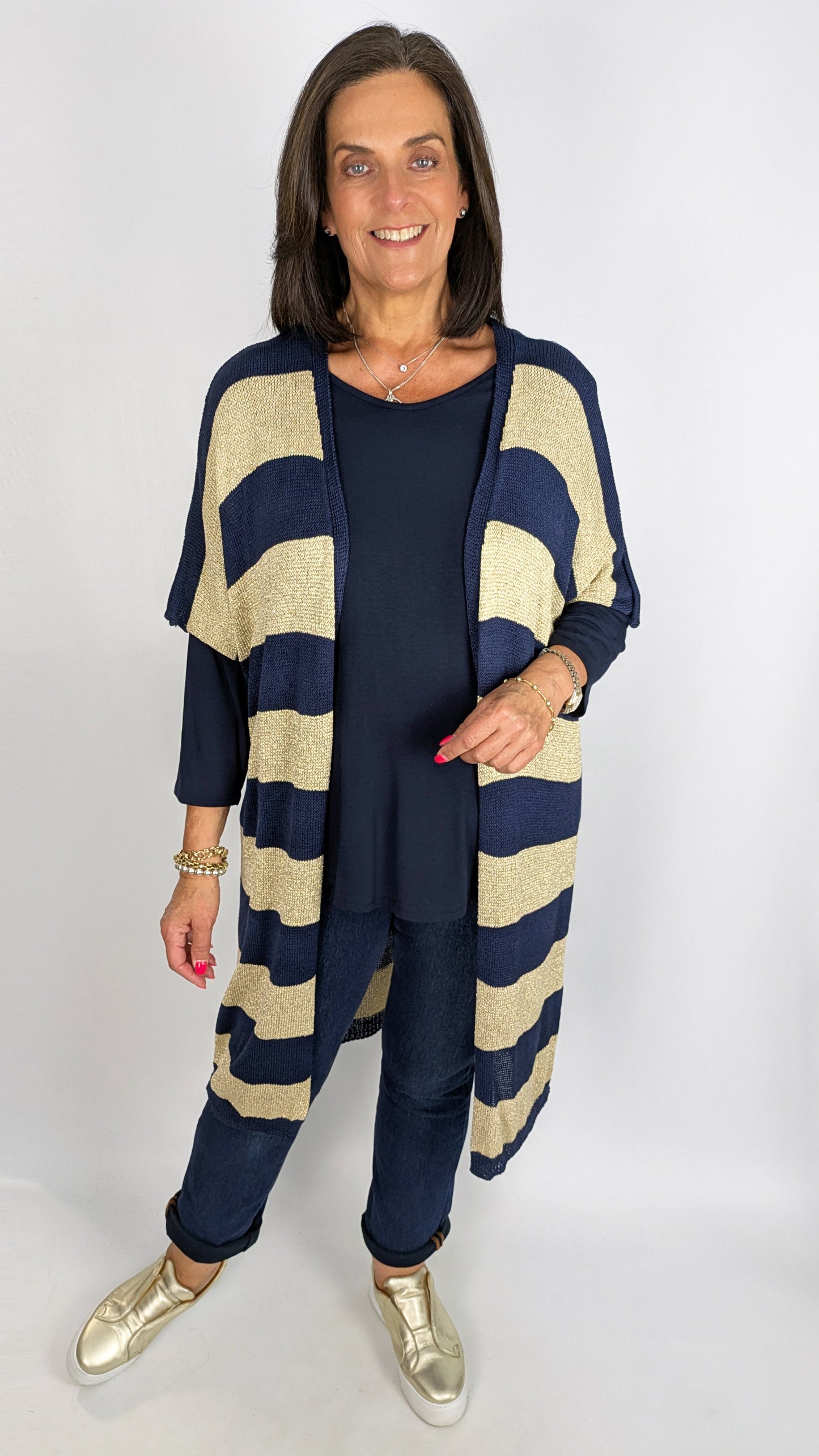 Gold stripe longline cardigan | 3 Colours
