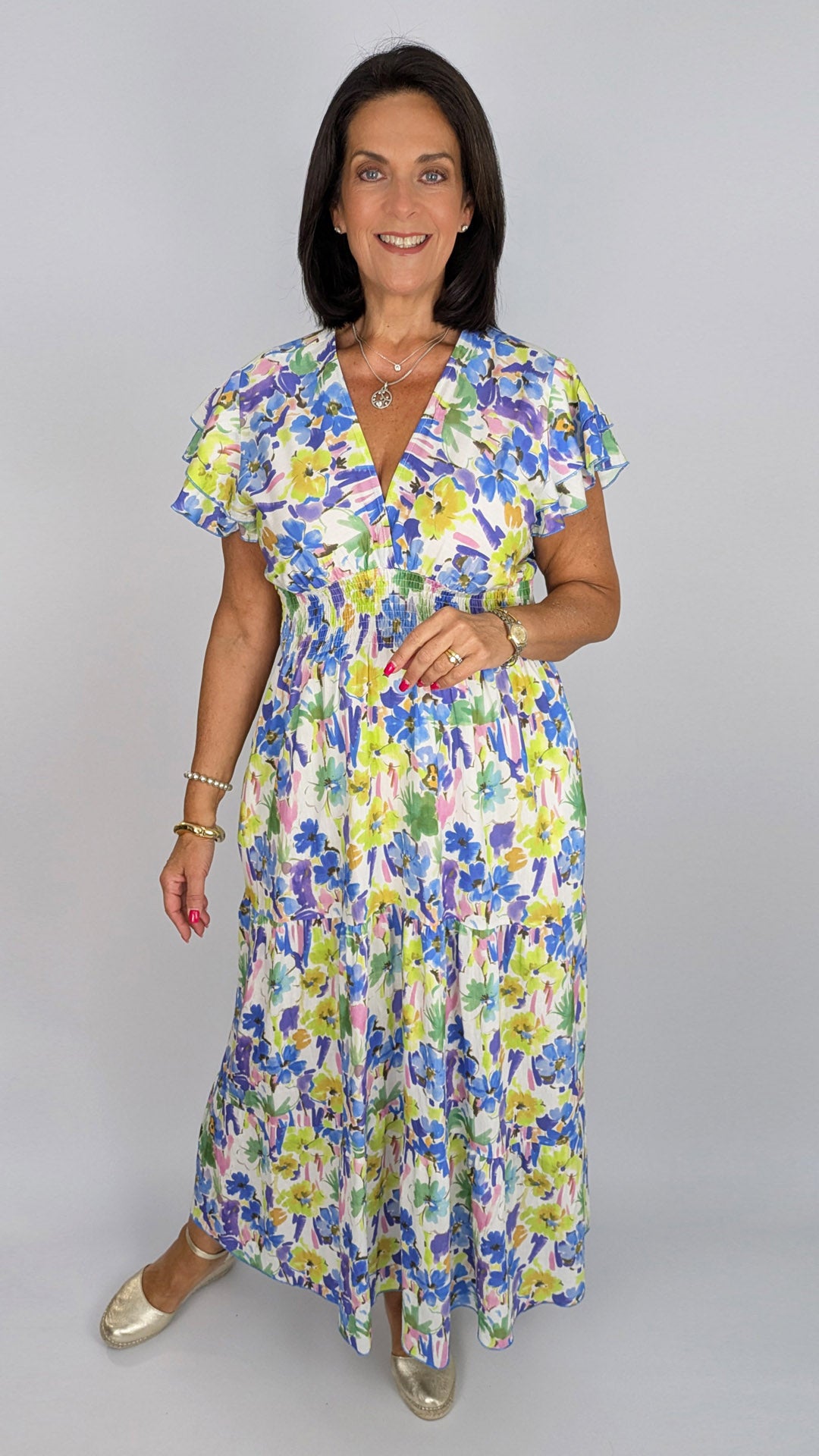 Floral v-neck shirred maxi dress | 3 Colours