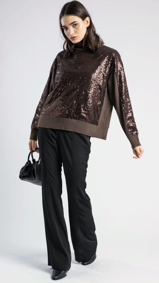 Hailey sequin turtleneck jumper | Rich brown | by Religion