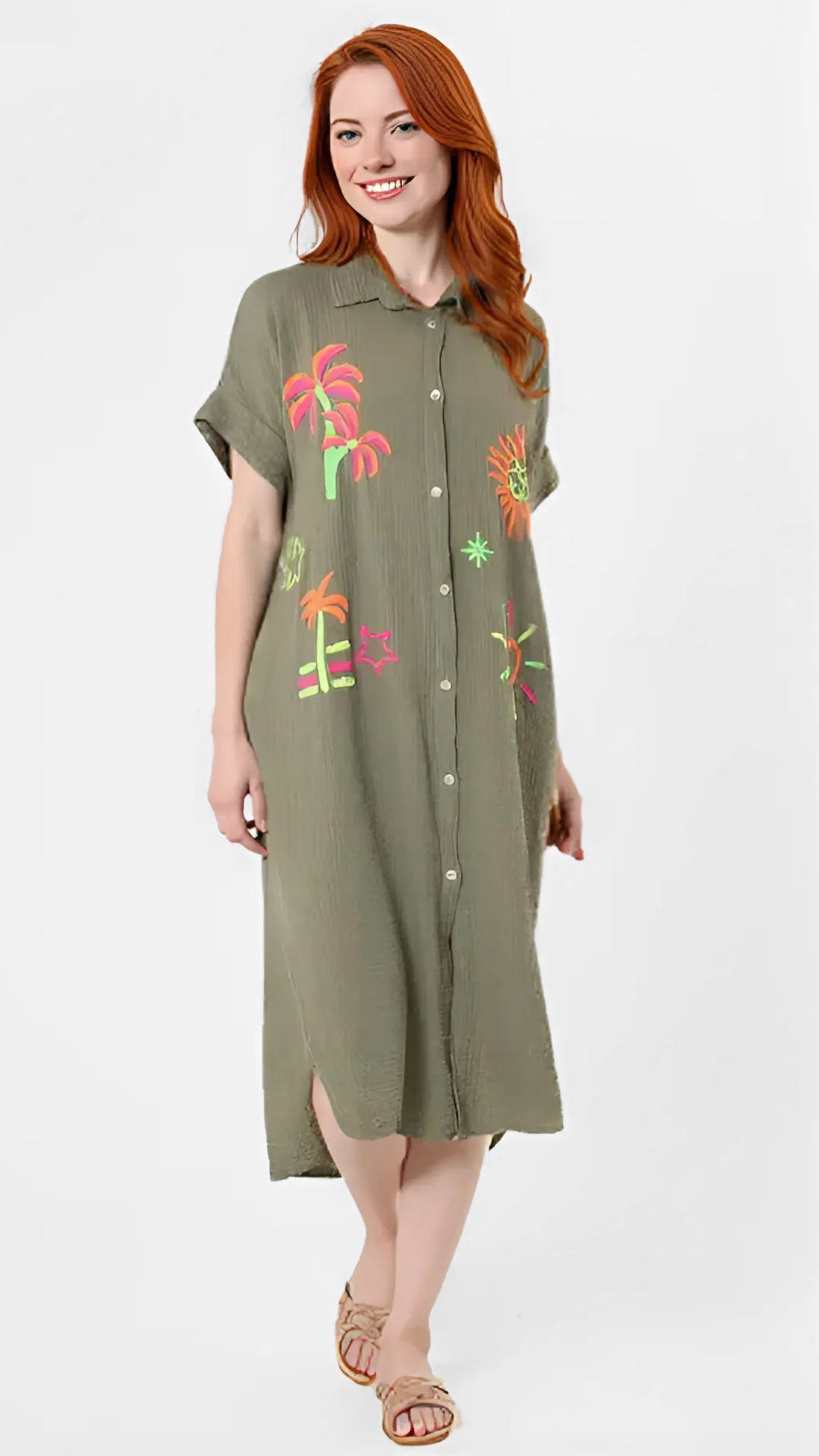 Neon embroidered buttonthrough collar dress | 5 Colours