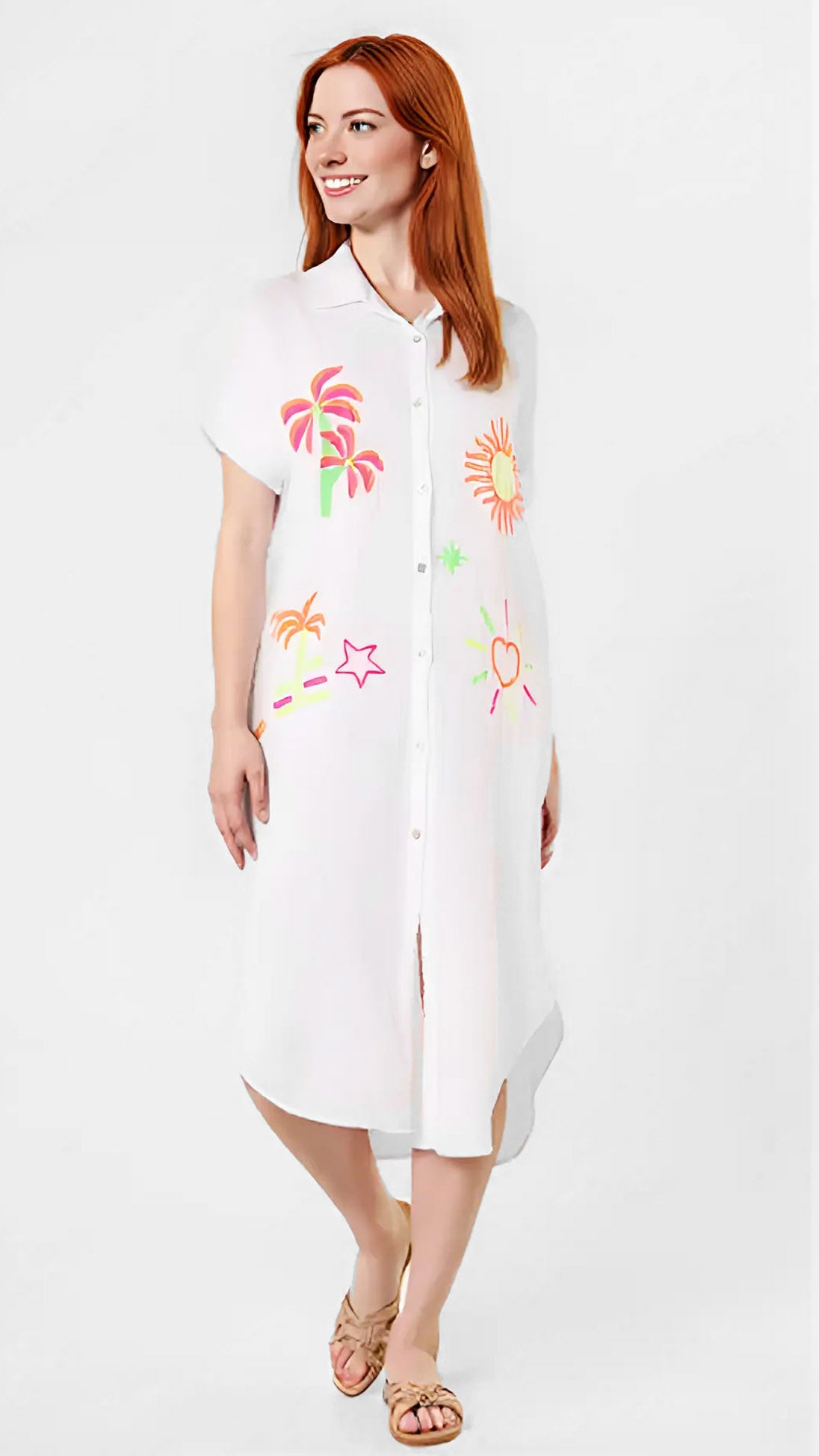 Neon embroidered buttonthrough collar dress | 5 Colours