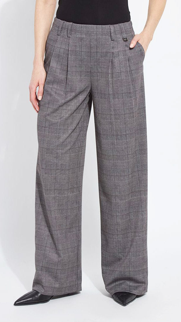 Pleated wide leg ponte jacquard trouser London Glen Plaid by