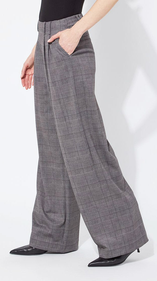 Pleated wide leg ponte jacquard trouser | London Glen Plaid | by Lysse NY | new! AW25/6