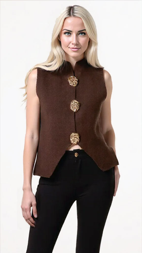 Gold brooch knitted waistcoat | 5 Colours