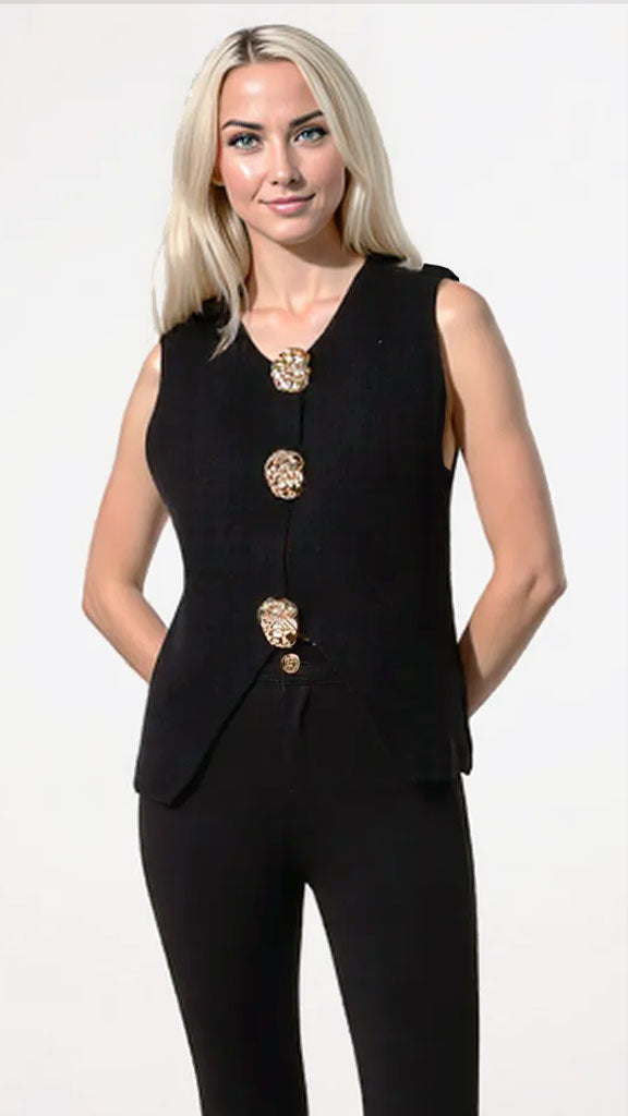 Gold brooch knitted waistcoat | 5 Colours