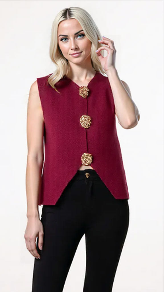 Gold brooch knitted waistcoat | 5 Colours