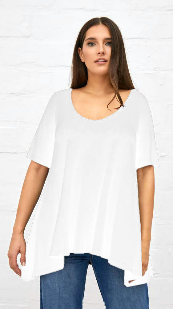 Dipped side v-neck jersey top by Mat (White)