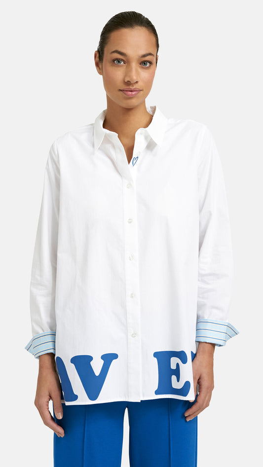 'Avec Amour' contrast button-through shirt | Royal print | by Smith & Soul | new! Jan-26