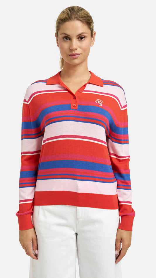 Multi-stripe polo pullover | Mandarin red print | by Smith & Soul | new! Jan-26