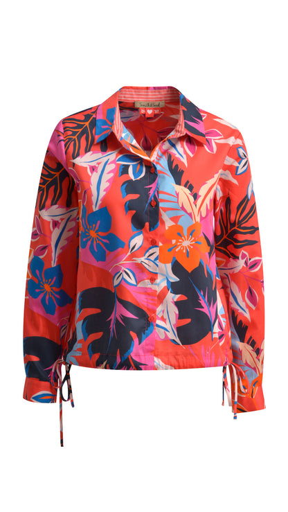 Blouse with drawstring hem | Fire red print | by Smith & Soul