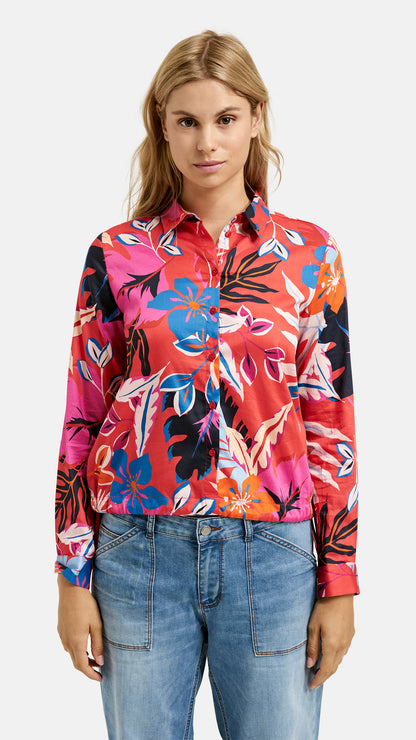 Blouse with drawstring hem | Fire red print | by Smith & Soul