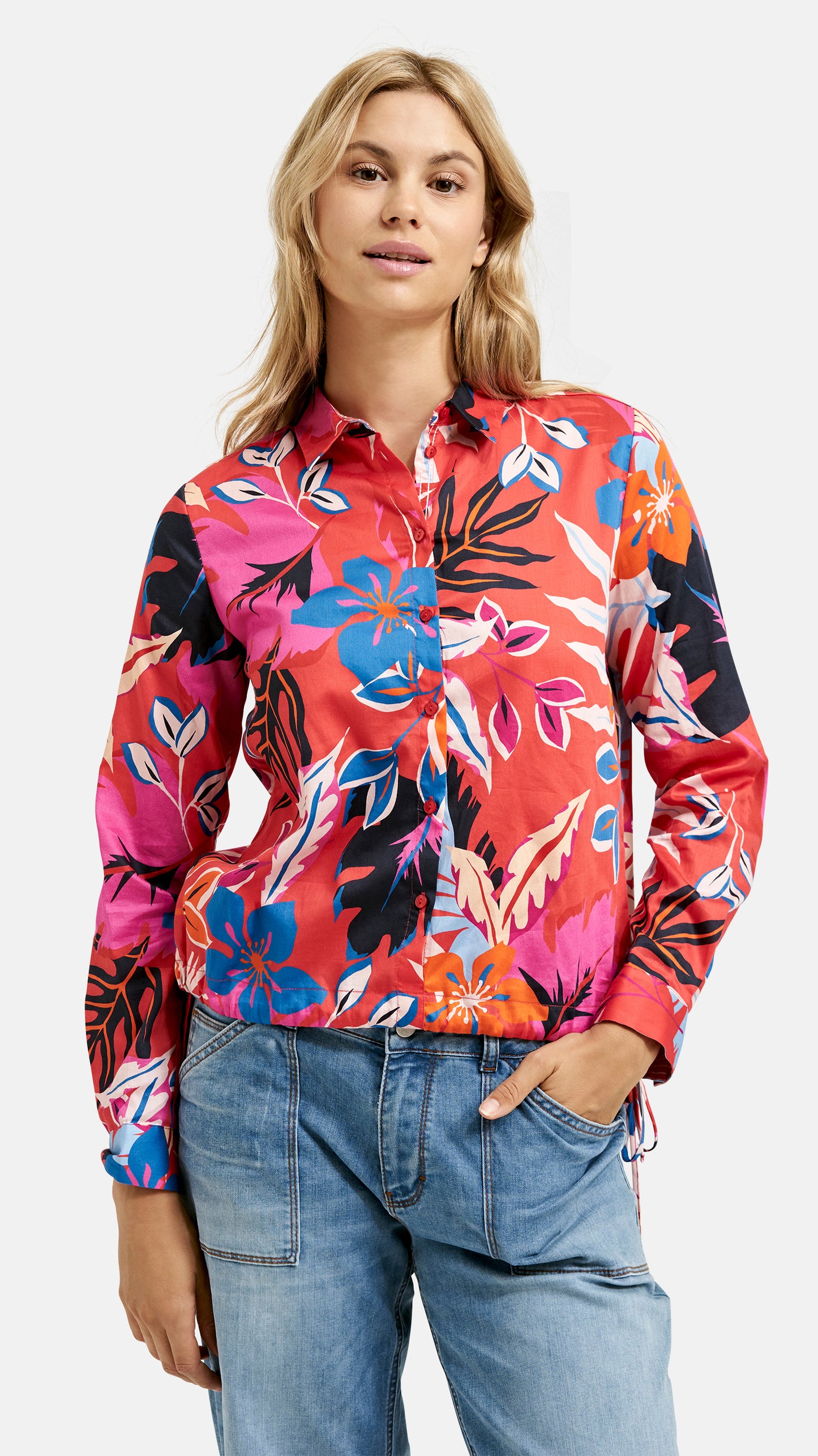 Blouse with drawstring hem | Fire red print | by Smith & Soul