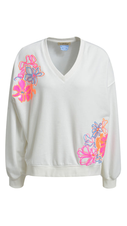 Bright sequin embroidery v-neck sweatshirt | Off-white | by Smith & Soul | new! March 2026