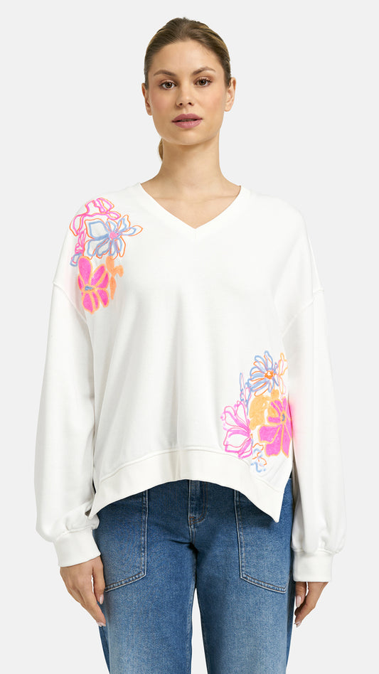 Bright sequin embroidery v-neck sweatshirt | Off-white | by Smith & Soul | new! March 2026