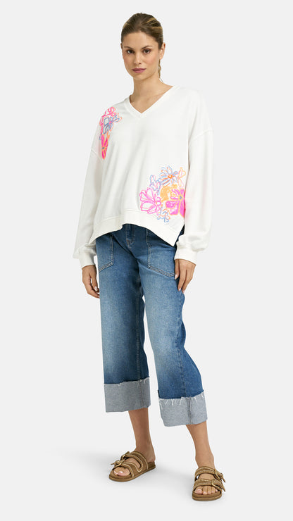 Bright sequin embroidery v-neck sweatshirt | Off-white | by Smith & Soul | new! March 2026